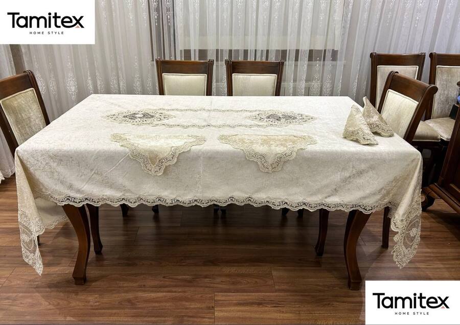 شرشف سفرة مخمل مع دنتيل تركي تركي